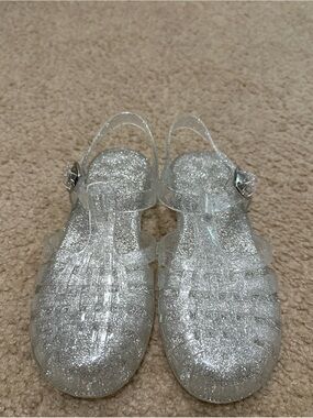 Clear Silver Glitter Jelly Sandals for Women